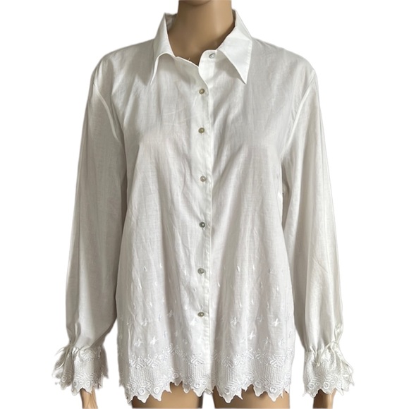 Sundance Tops - Sundance White Button Down Embroidered Shirt Size 14